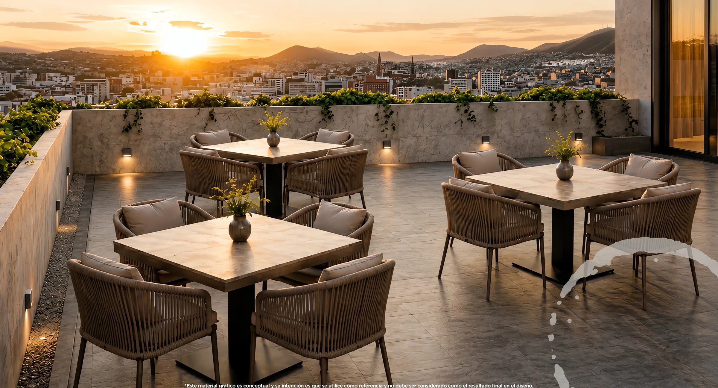 Terraza con vista al atardecer sobre Pachuca, Hidalgo
